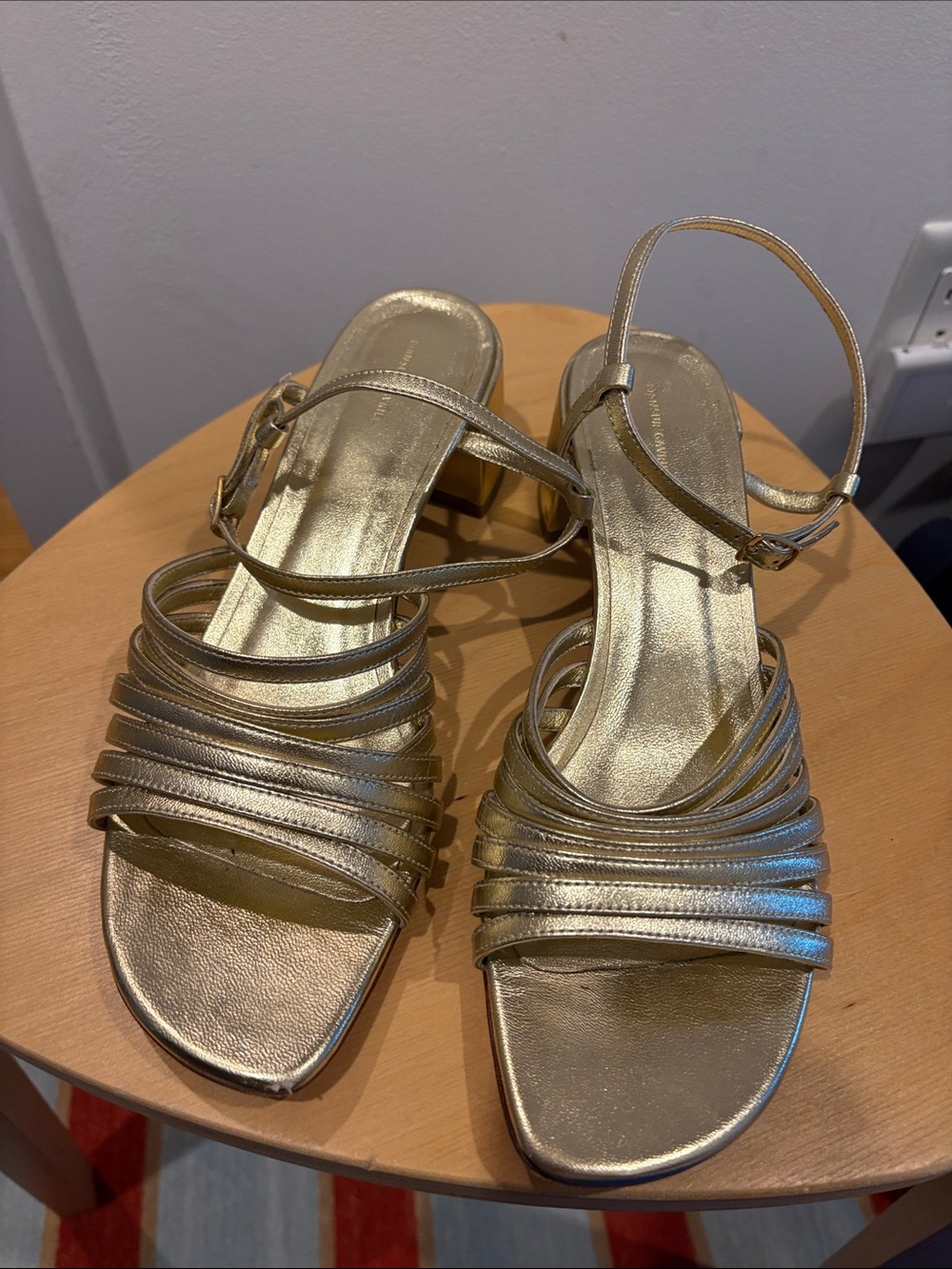 Mansur Gavriel Metallic Gold Sun Block Heel Sandals
